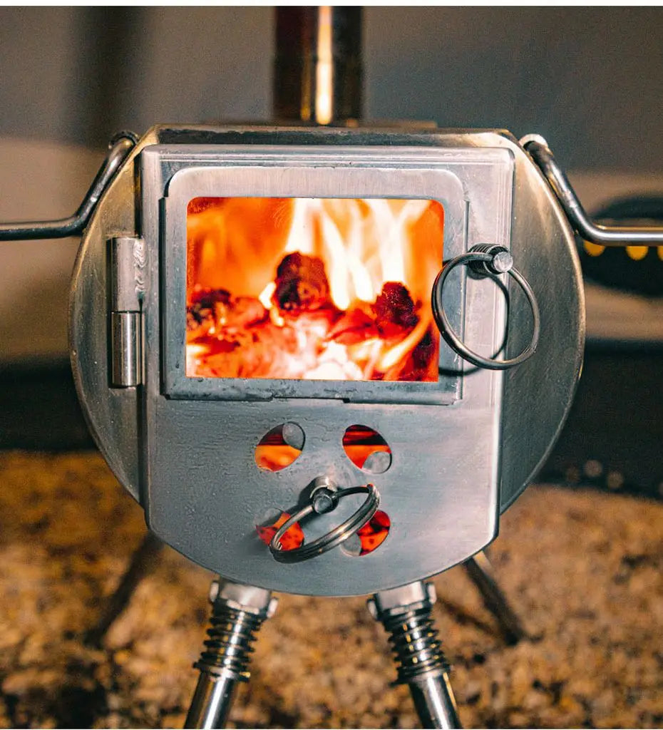 Camping Wood Stove Stainless Steel Portable Tent Heater Firewood Cooking Stove – Silver