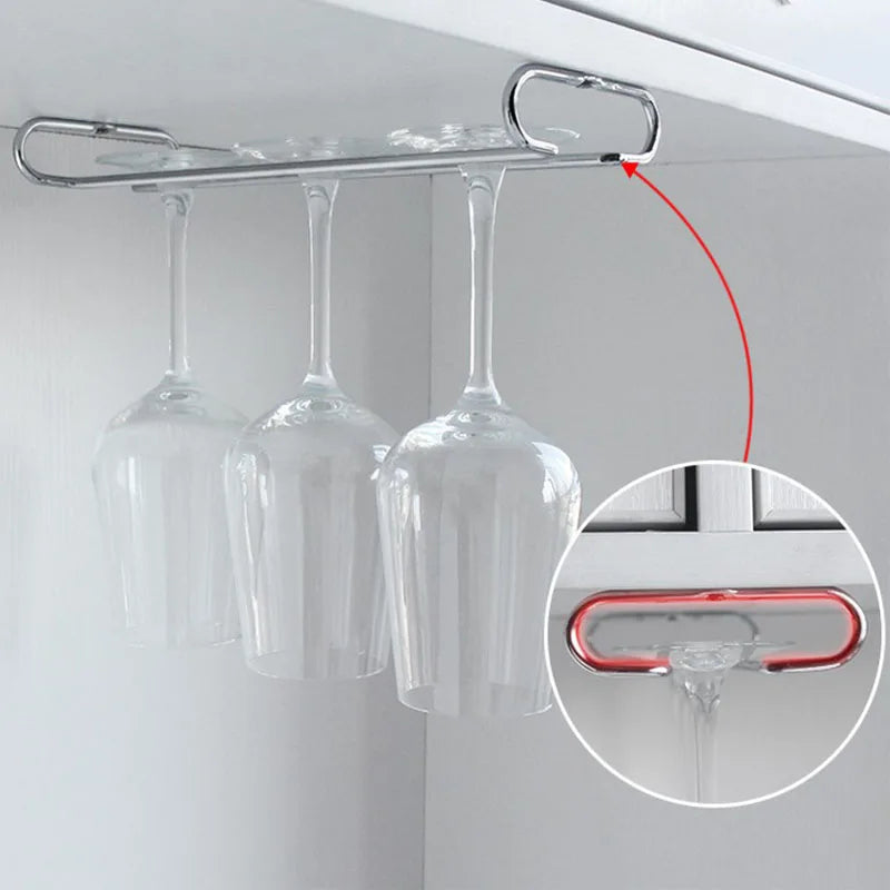 Stainless Steel Hanging Wine Glass Holder Under Cabinet Rack – Silver