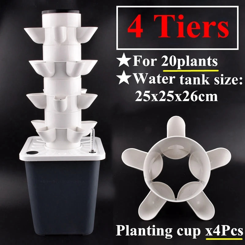 Hydroponic Growing System 4 Tier Vertical Planter 5 Hole Plant Tower