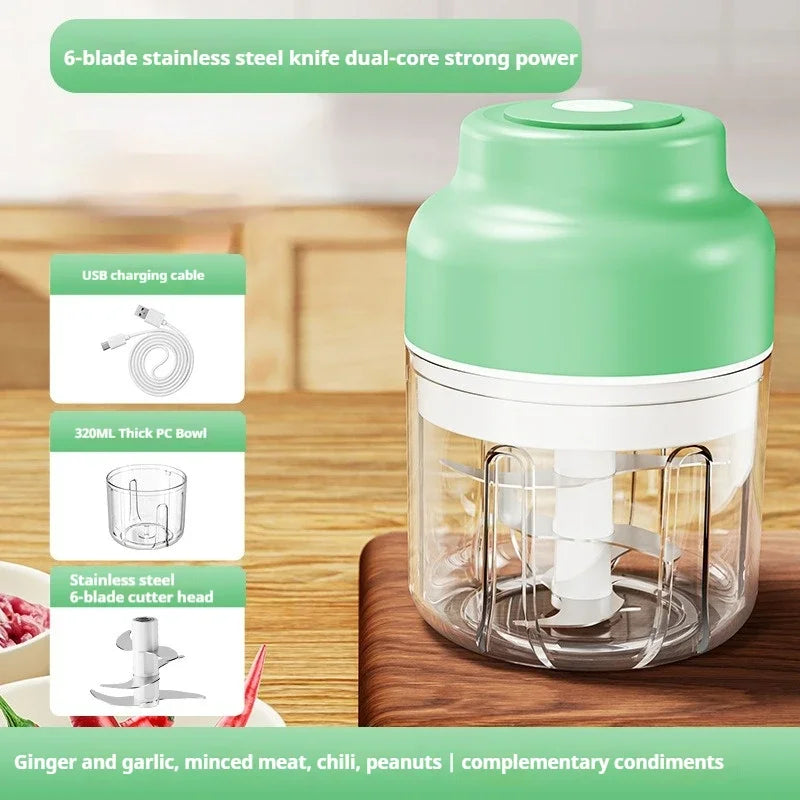 Electric Garlic Chopper 320ml USB Rechargeable Mini Food Processor Vegetable Grinder – Green