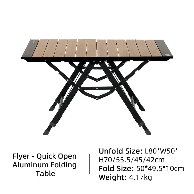 Camping Folding Table 80cm Portable Aluminum Alloy Adjustable Height Picnic Table – Brown