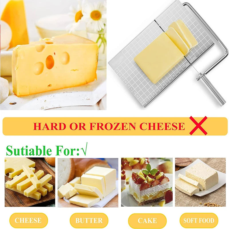 Cheese Slicer 21 cm Stainless Steel Wire Cutter with 5 Replacement Wires Ergonomic Handle - Basic Pattern