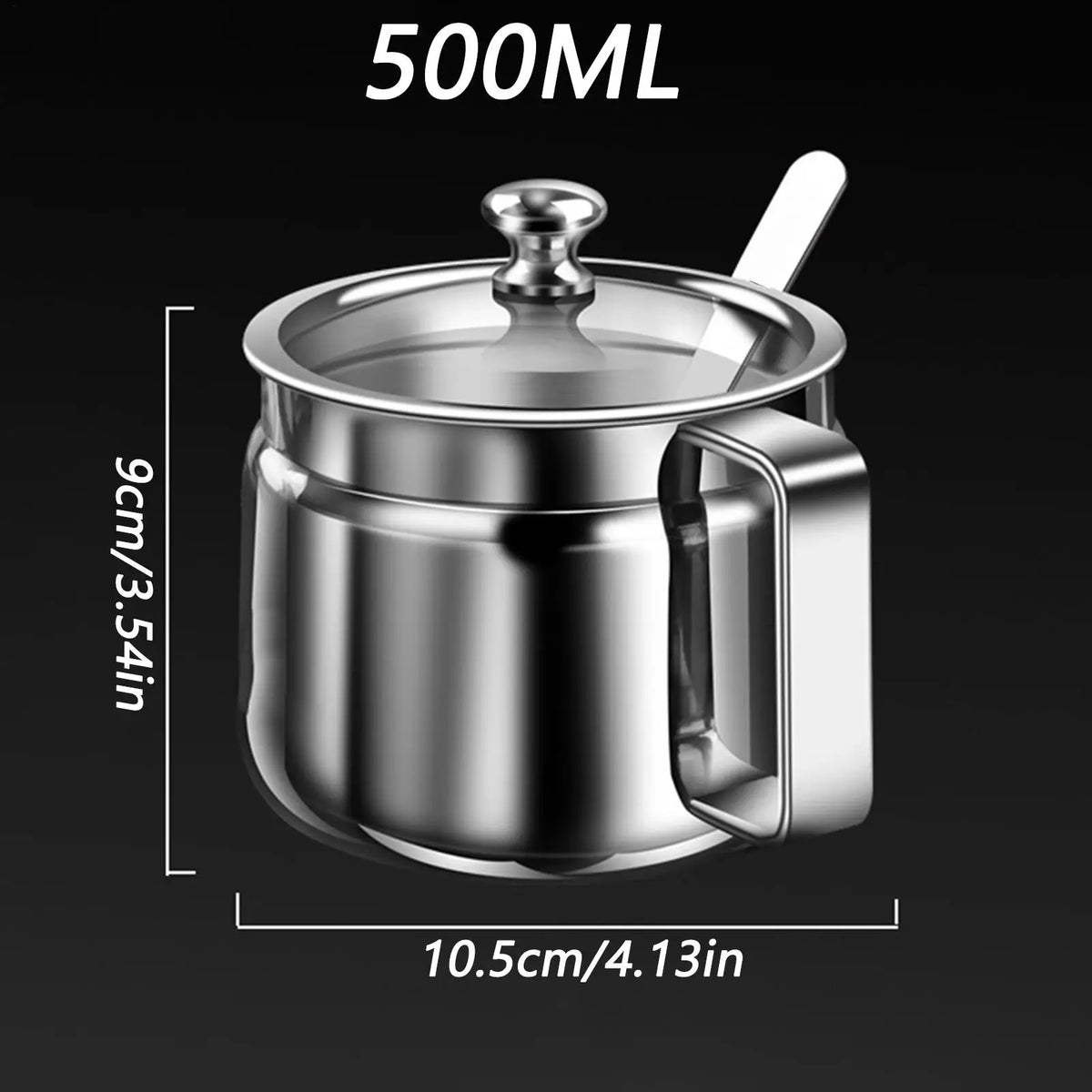 Ghee Container 500 mL Stainless Steel Storage Jar with Lid and Spoon for Kitchen Seasonings