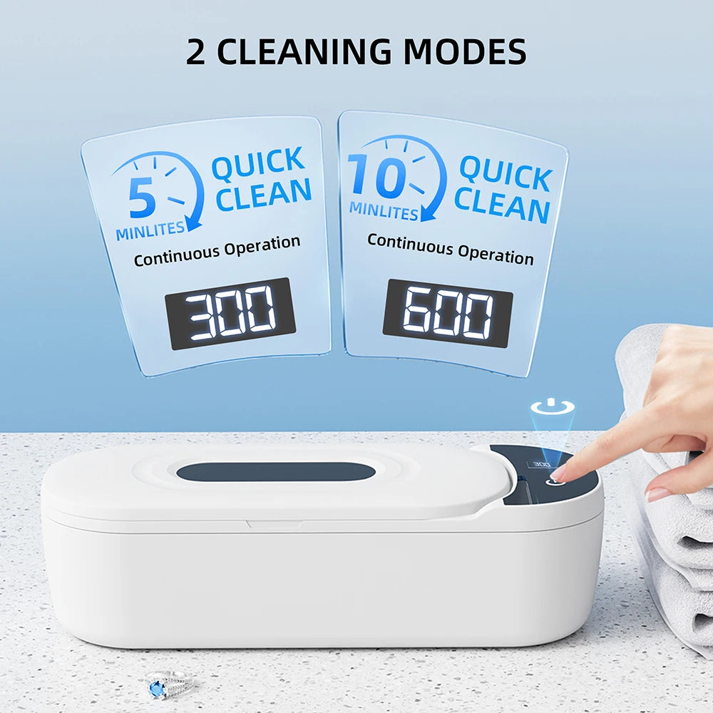 Ultrasonic Cleaner 400mL 48000Hz Adjustable Timer 24W Jewellery and Glasses Cleaning Machine - White