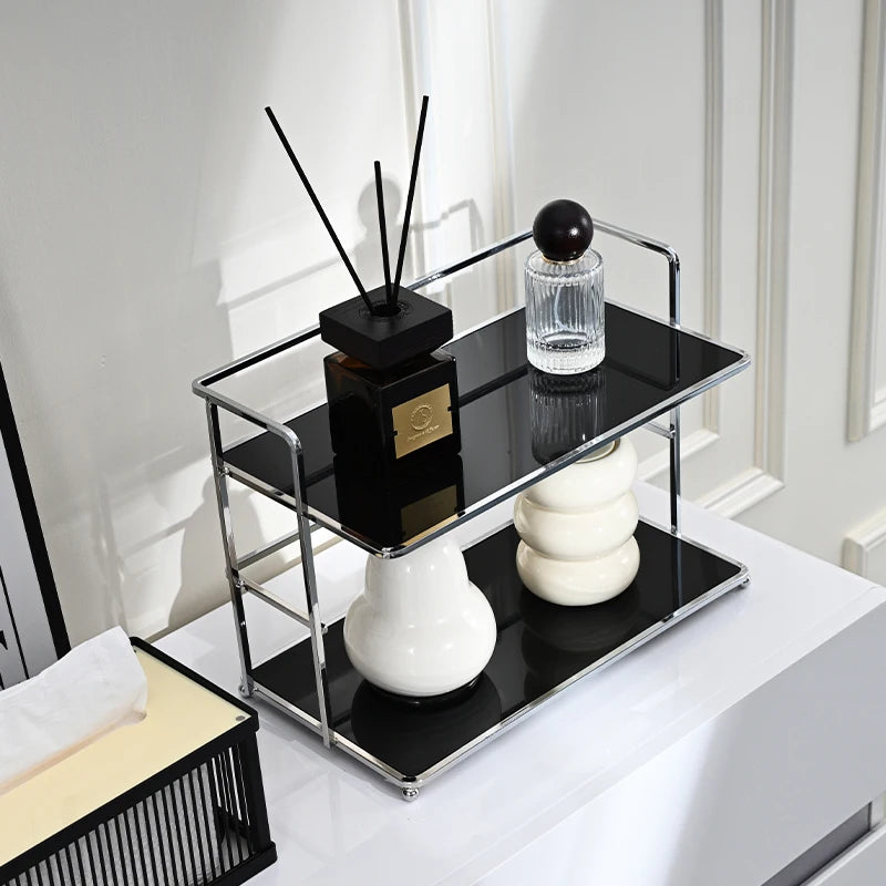 Double-Layer Desktop Storage Rack Acrylic Kitchen Organizer - Black