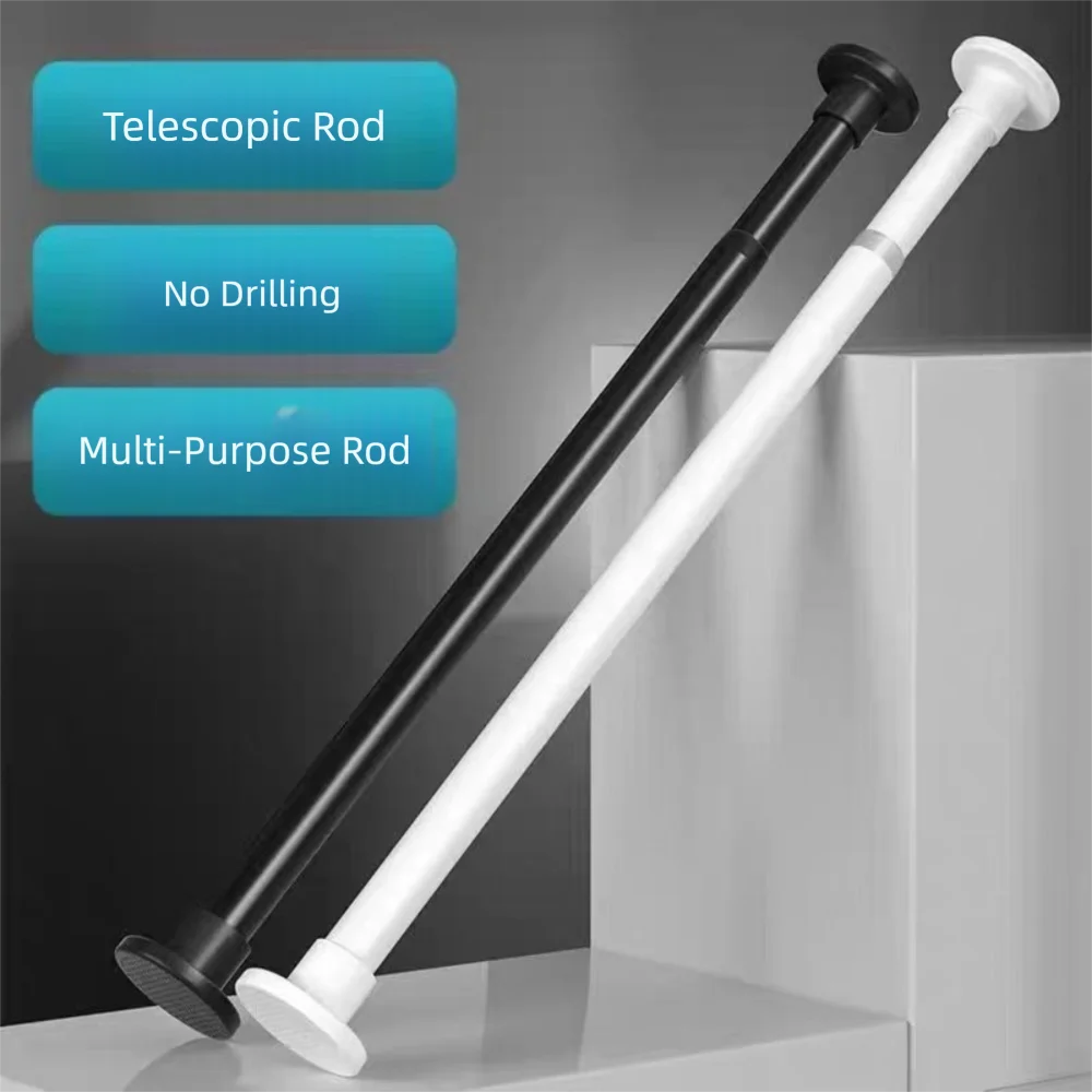 50–80cm Adjustable No-Drill Curtain Shower Rod Clothes Drying Rack – White