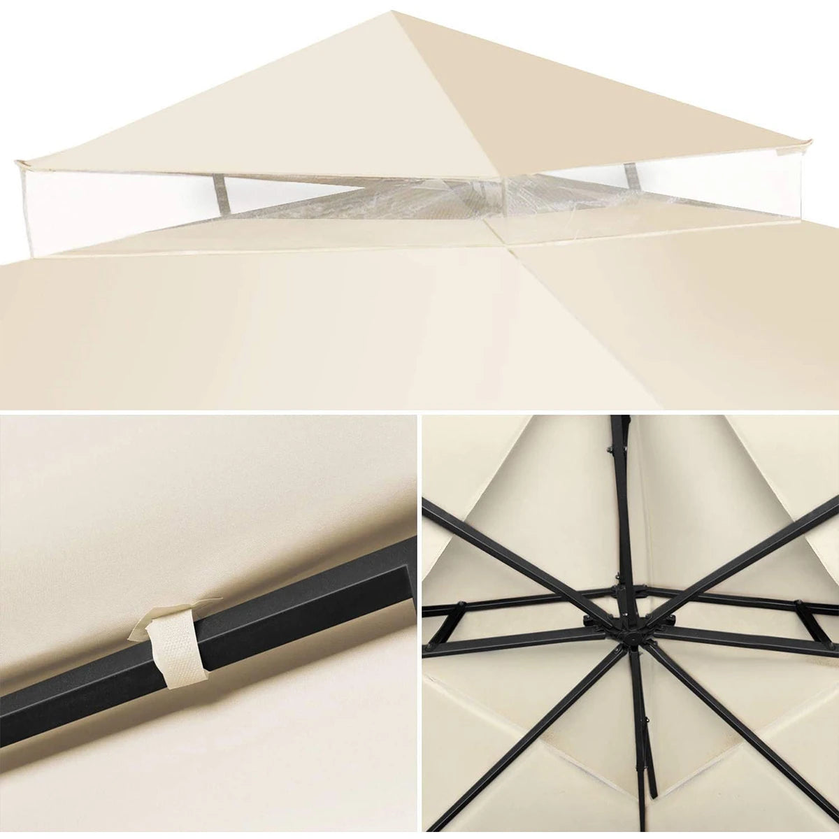 3x3M Garden Gazebo Replacement Canopy Top – Double Tier Outdoor Patio Cover - Beige