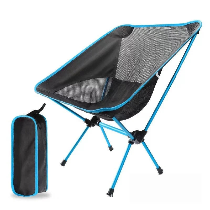 Camping Folding Chair Portable Moon Chair Ultralight Aluminum Outdoor Seat Backrest - Blue