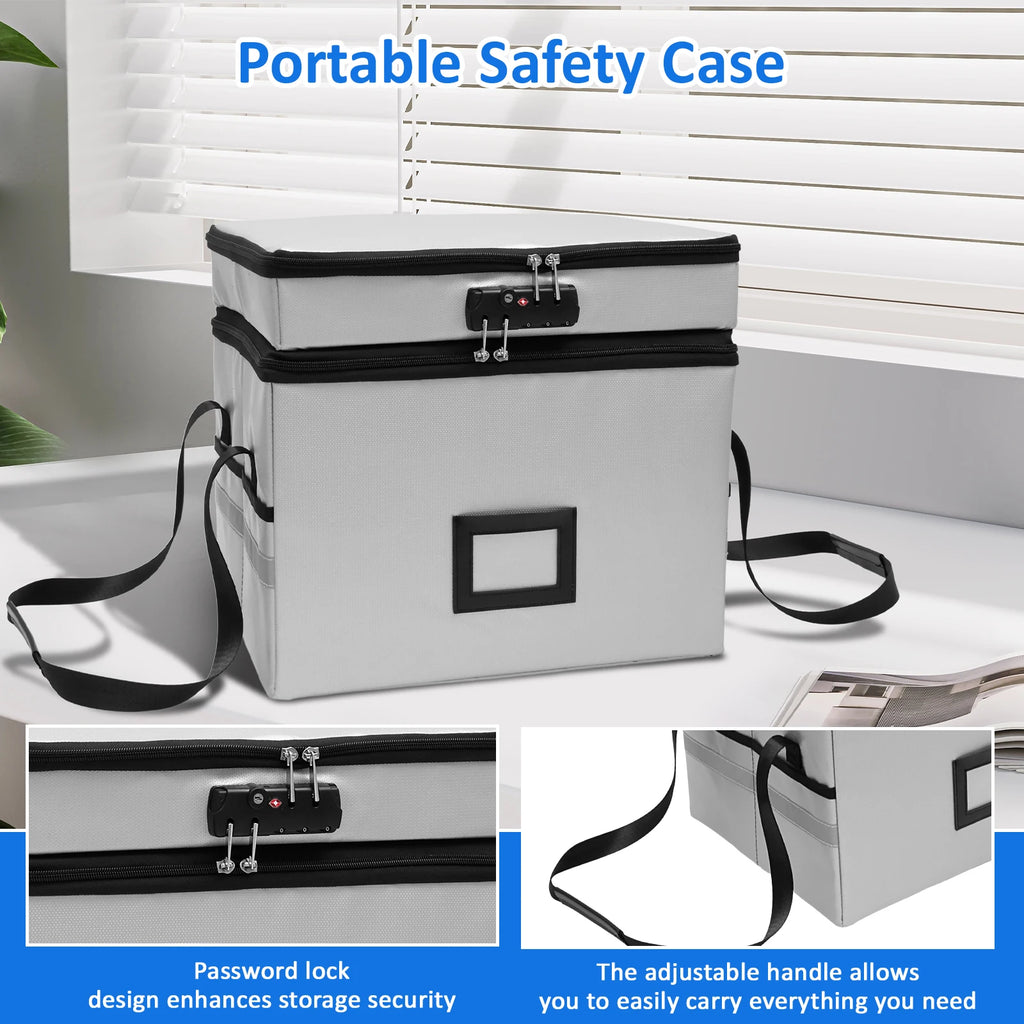 Storage Box Portable Waterproof 2 Layer Document Organizer with Combination Lock Large Capacity - Grey