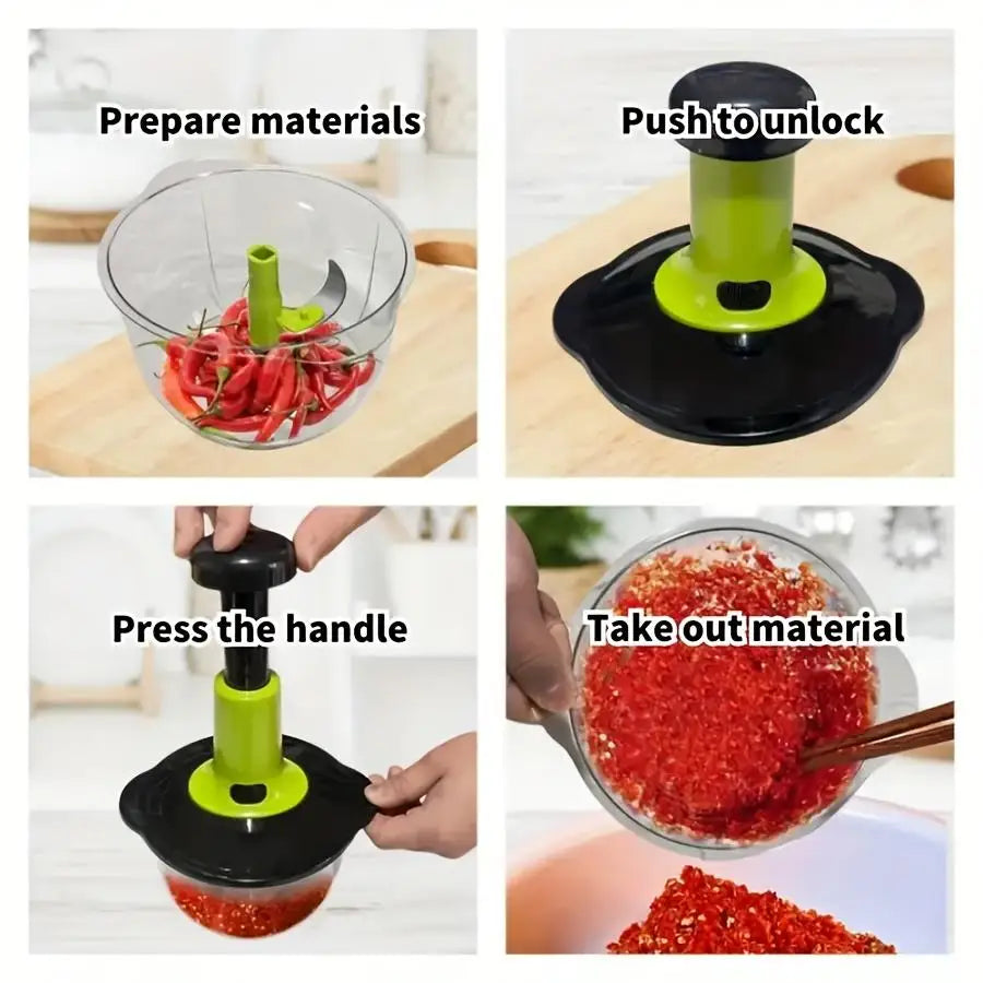 Manual Food Processor Vegetable Garlic Meat Chopper Push Press Kitchen Tool – Blue