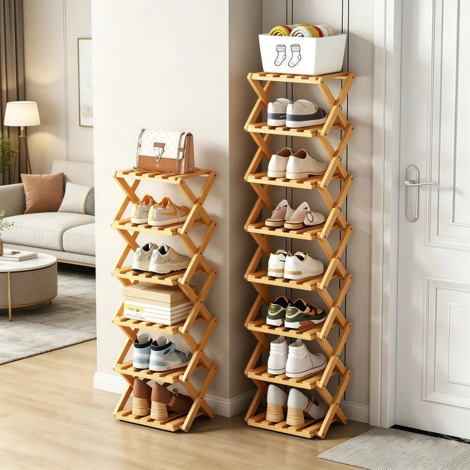 Shoe Rack 4 Tier Foldable Bamboo Storage Organiser for Entryway and Bedroom