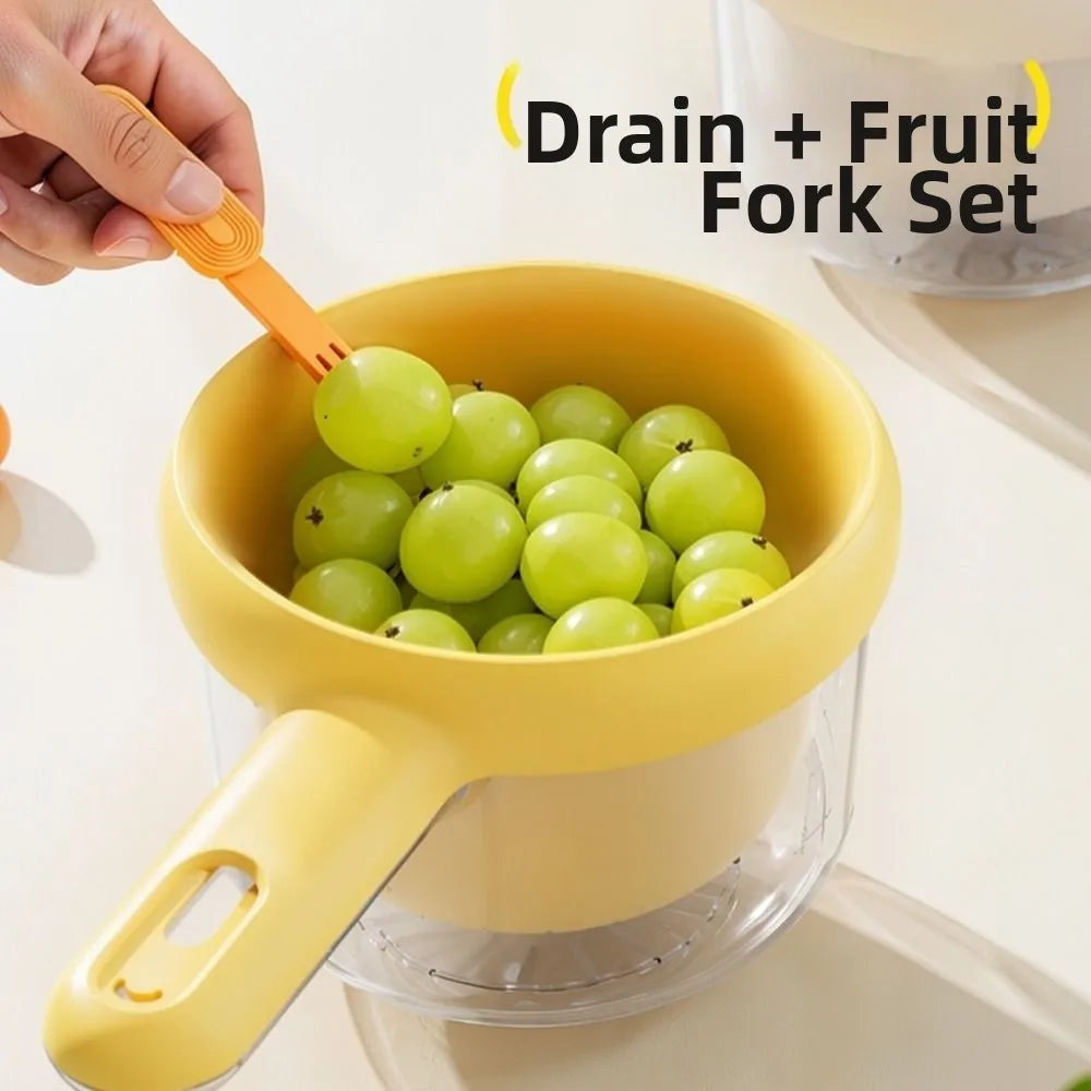 Double Layer Drain Basket 22cm Fruit Vegetable Washer With Water Catching Container - Yellow