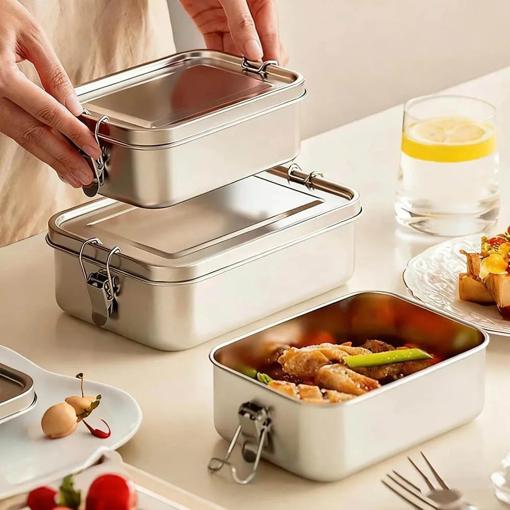 304 Stainless Steel Bento Lunch Box 550ml Leak Resistant Food Storage Container with Locking Clips