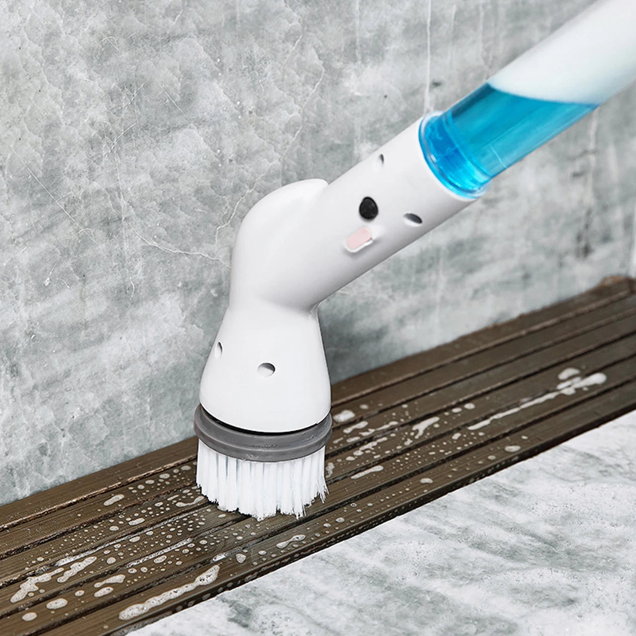 Cordless Electric Cleaning Brush Rotary Scrubber with Extension Handle Adjustable Speed - White