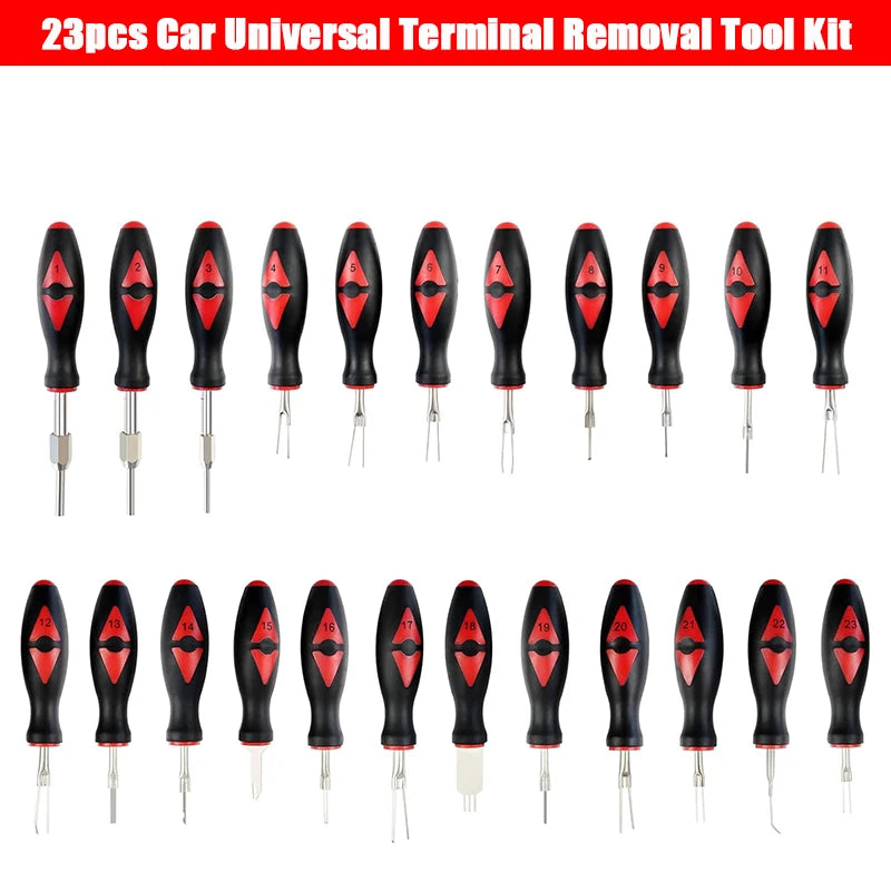 Universal Automotive Terminal Removal Tool Set – 23-Piece Car Wire Harness Connector Pin Extractor – Red