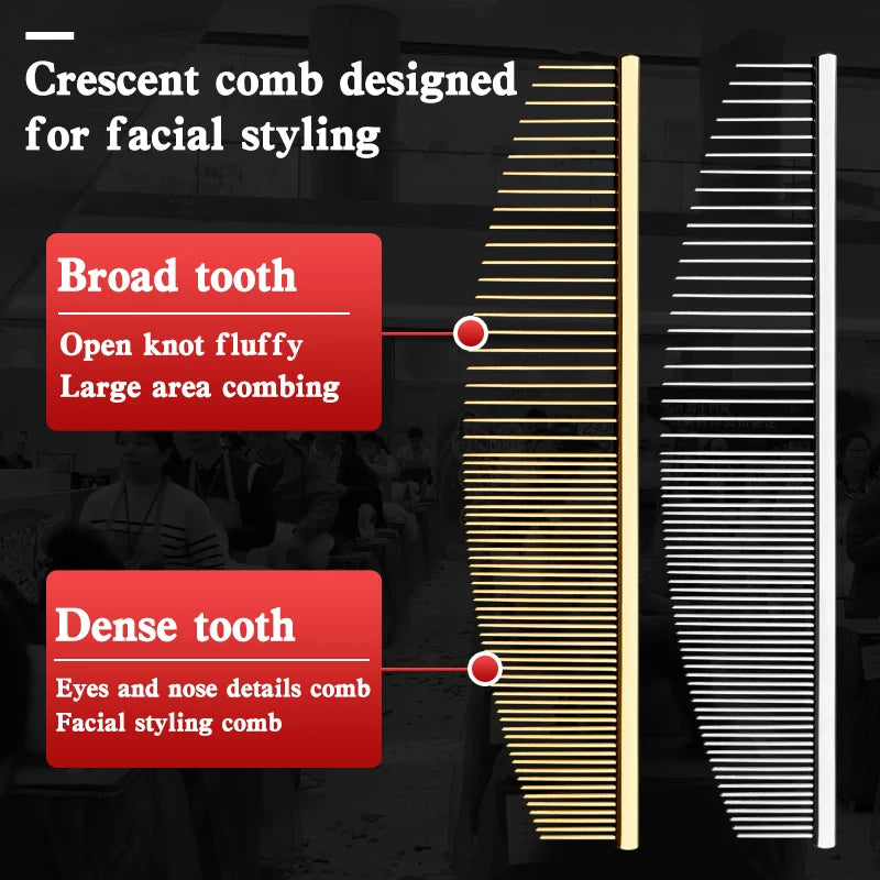 Pet Grooming Comb Fine Tooth Crescent Facial Hair Detangling Brush for Dogs and Cats - Silver