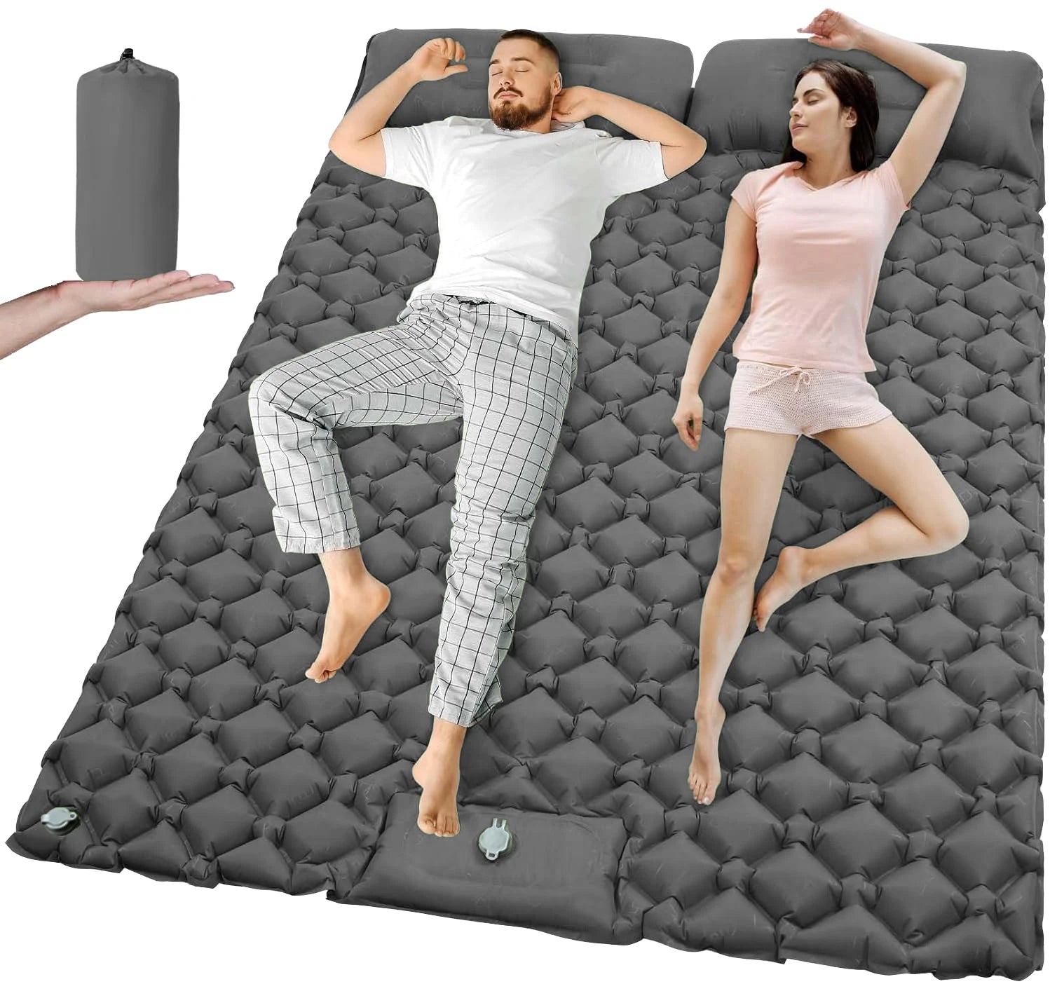 Camping Sleeping Pad Double Inflatable Mattress 190cm Portable Ultralight Folding Bed - Grey