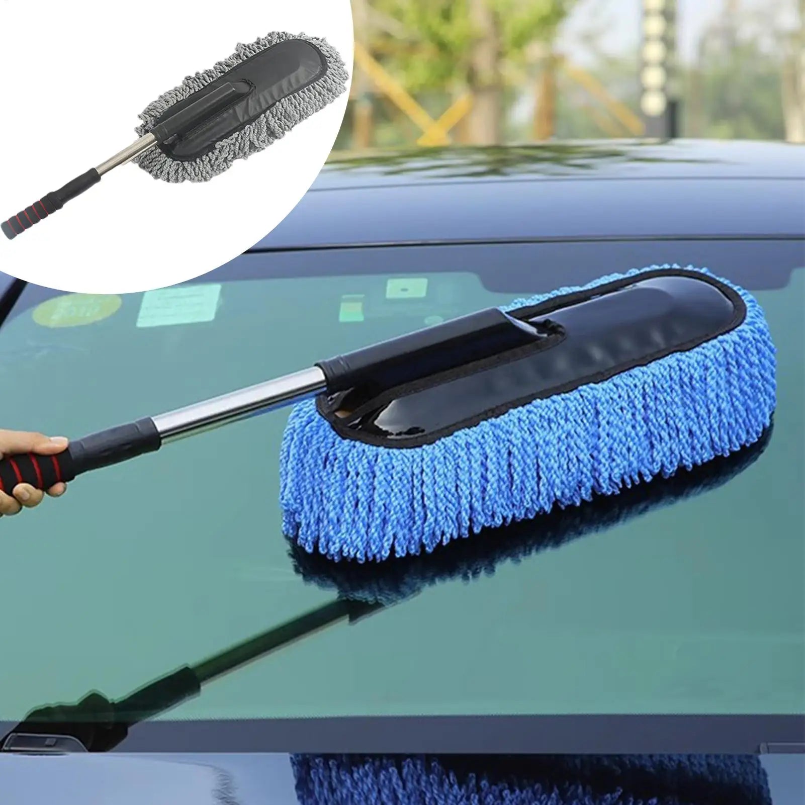 Car Duster 90cm Retractable Microfibre Dust Removal Brush Extendable Cleaning Tool - Blue