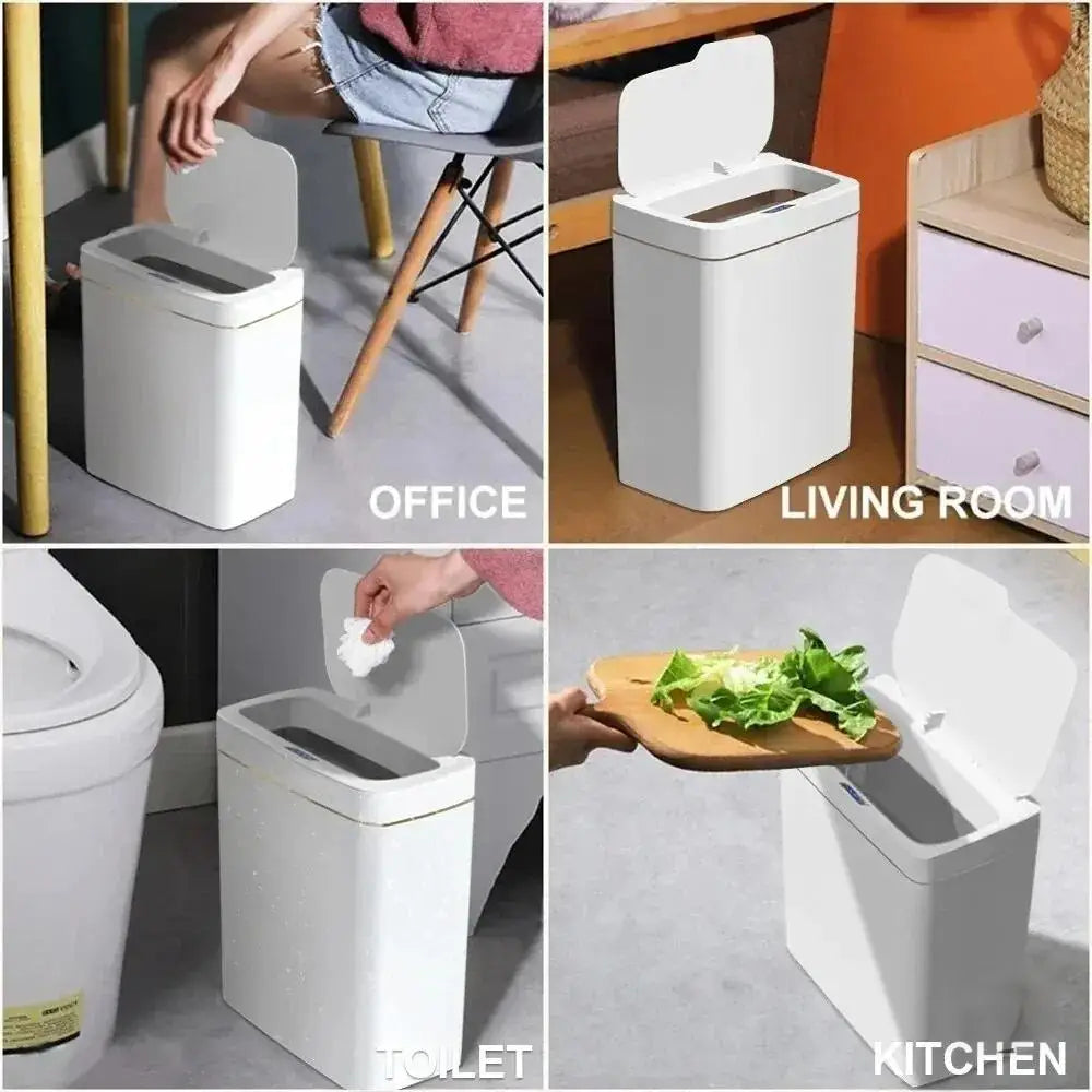 Sensor Trash Can 15L Touchless Automatic Lid with Bagging System Waterproof Design White