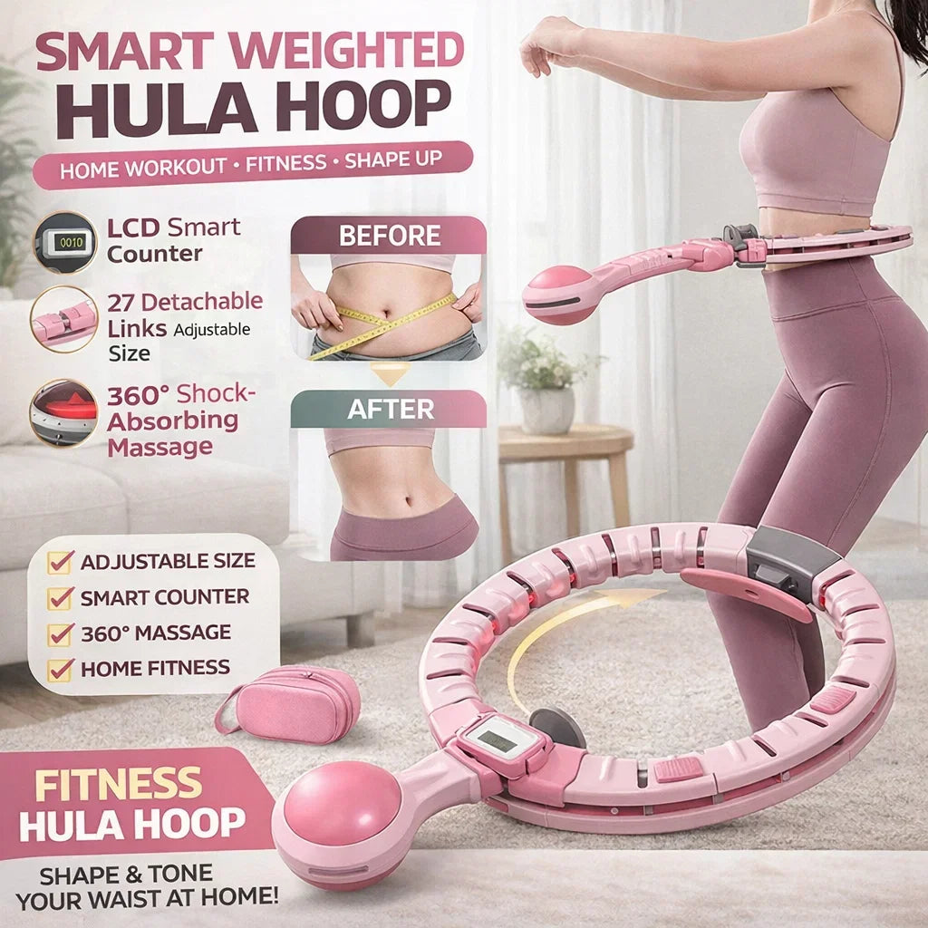 Smart Weighted Hula Hoop Adjustable Fitness Massage Ring with Counter and Ball for Waist Training - Pink