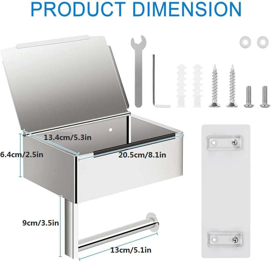 Toilet Paper Holder Stainless Steel Wall Mounted Tissue Holder with Shelf Wipes Storage Box