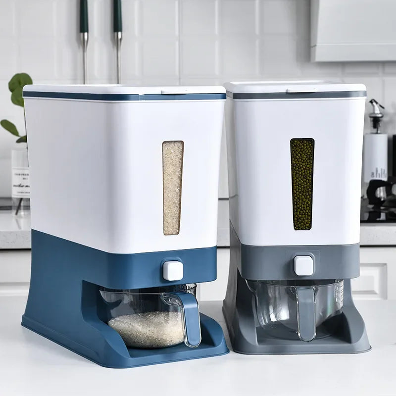 Rice Dispenser Pantry Food Storage Container with Lid and Measuring Cup - Grey