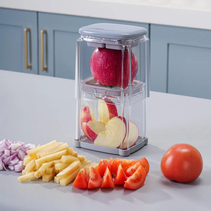 French Fry Cutter Vegetable Slicer with 4 Stainless Steel Blades Manual Potato Chip Maker – Grey