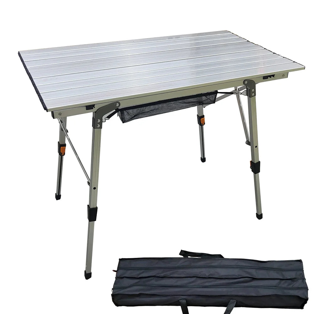 Camping Folding Table Portable Aluminum Alloy Roll Top Picnic Table - Silver