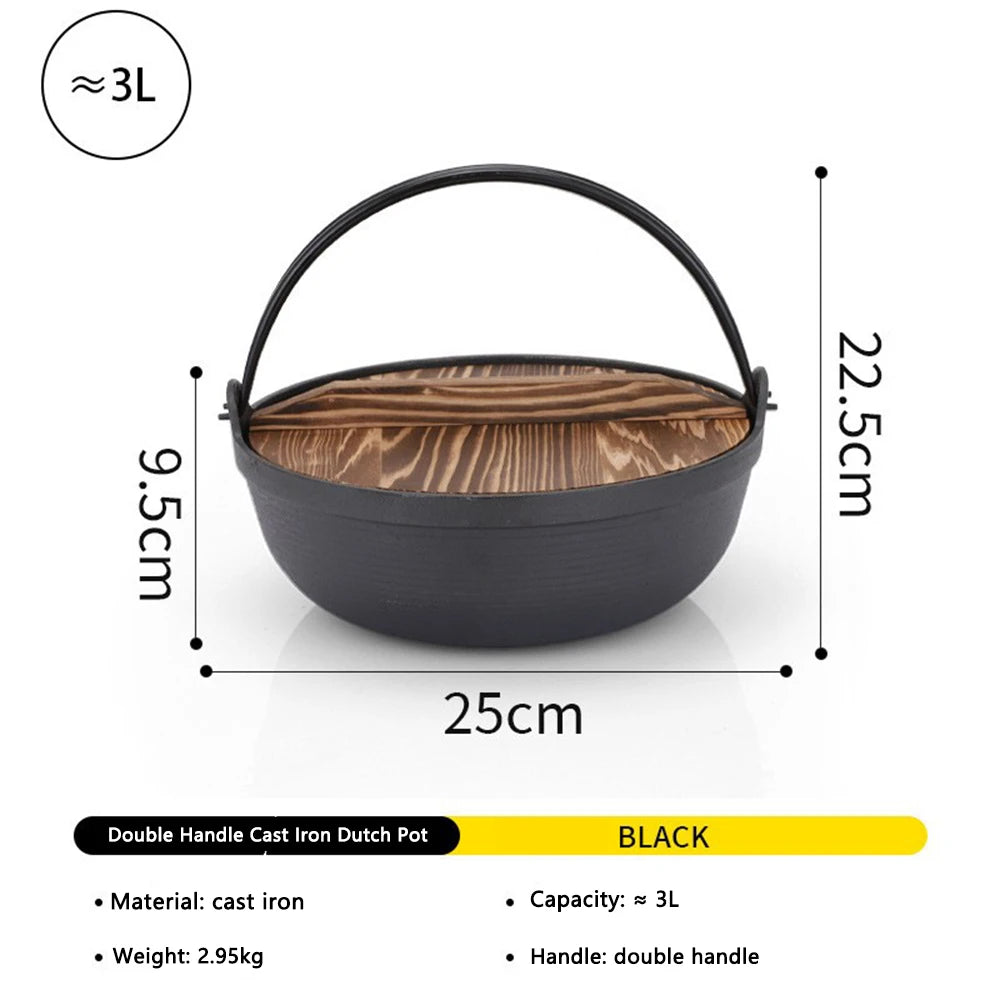 Cast Iron Dutch Oven 25cm Camping Cooking Pot with Lid