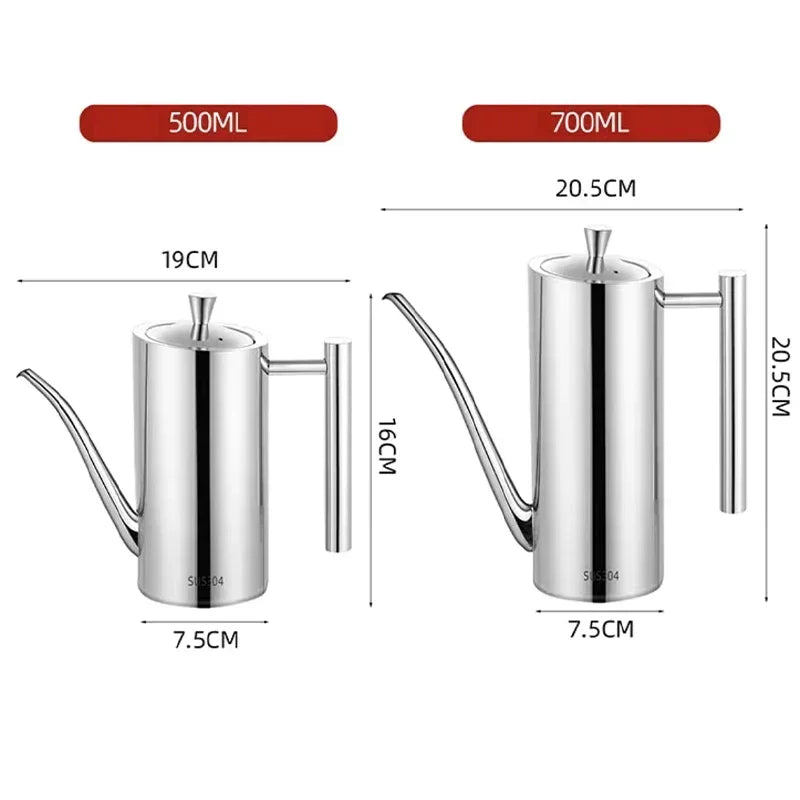 Oil Dispenser 700mL 304 Stainless Steel Precision Pouring Pot with Drip Control for Kitchen Use