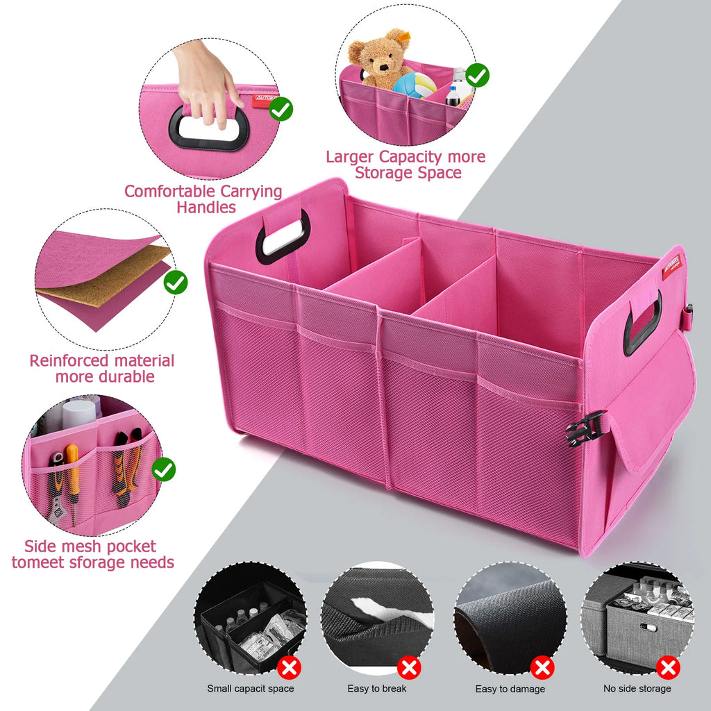 Foldable Car Trunk Organizer 55cm Waterproof Oxford Storage Bag - Pink
