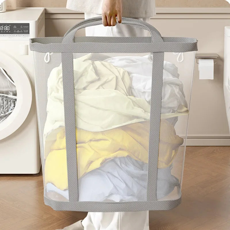 Foldable Mesh Laundry Basket Large Capacity Portable Clothes Hamper with Handles – Green
