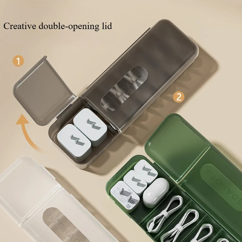 Cable Storage Box 2 Piece 28.5cm Covered Cord Organiser with Compartments - Green