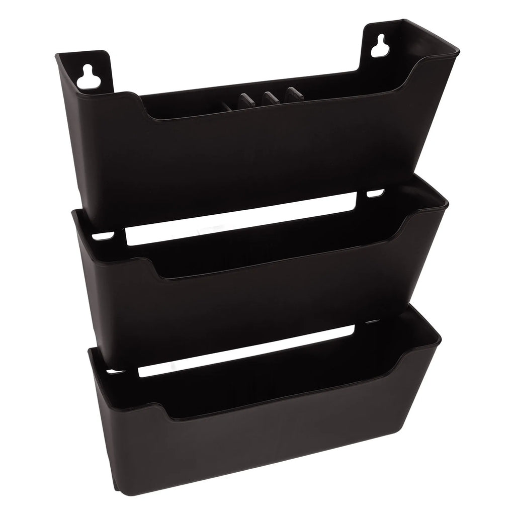 Transparent Wall Mounted File Organizer Set, Portable Plastic A5 Document and Mail Holder Rack - Black