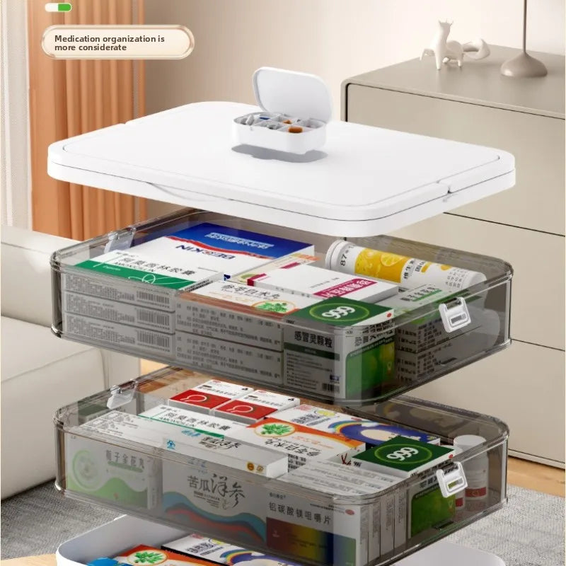 Portable 4-Layer Plastic Medicine Storage Box Large Capacity Household Organizer Case