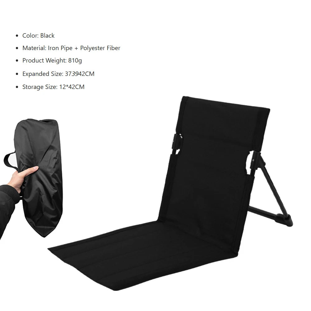 Camping Chair Foldable Single Seat Padded Cushion Backrest Portable Lounger – Black