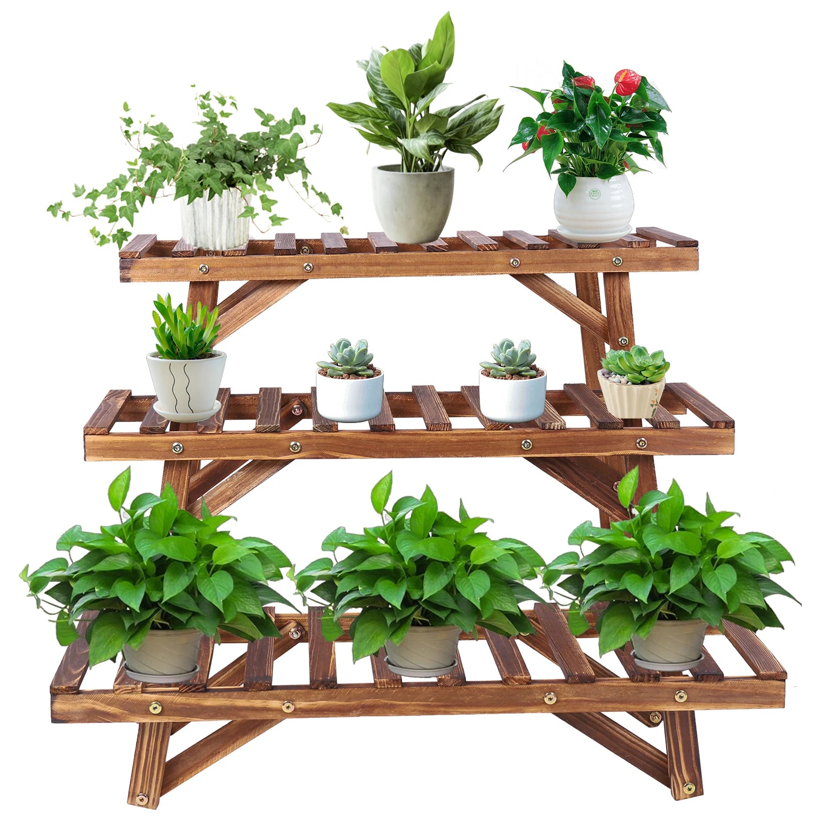 3 Tier Wooden Plant Stand Stepped Flower Pot Display Rack Corner Shelf Indoor Outdoor – Dark Brown