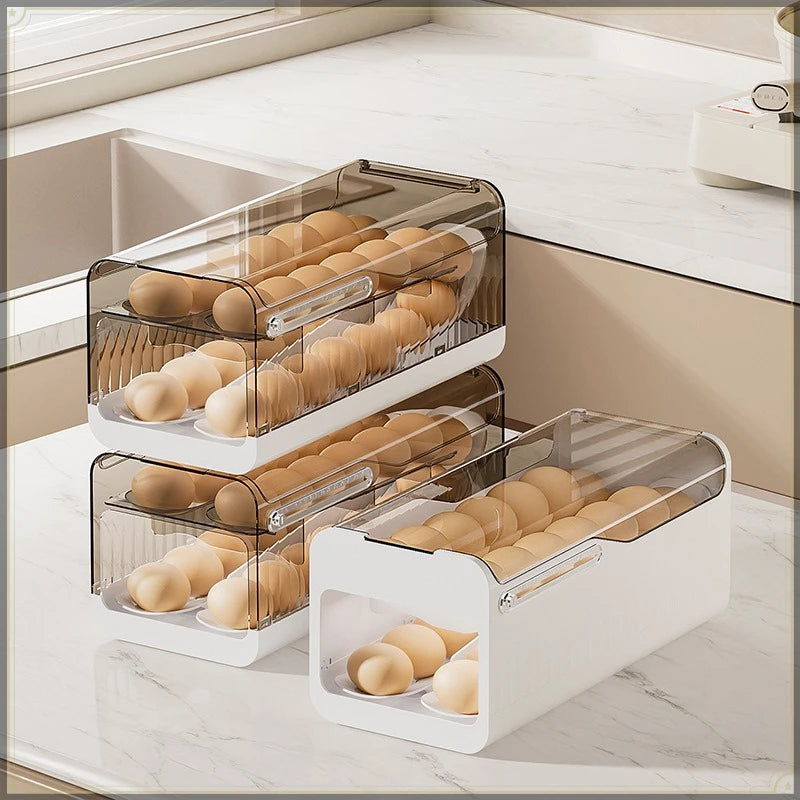 Egg Storage Box Sliding Dispenser with Visible Design - Black