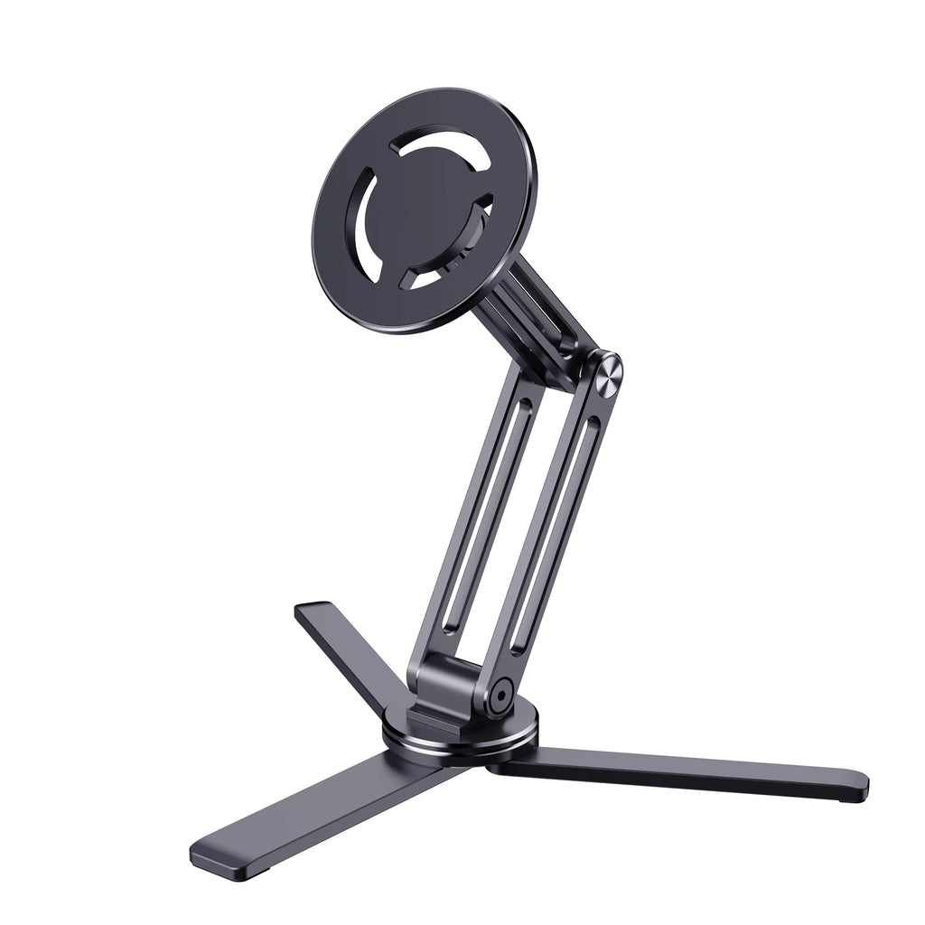 Phone Holder Foldable 360 Degree Rotating Aluminium Desk Stand Tripod Mount - Black