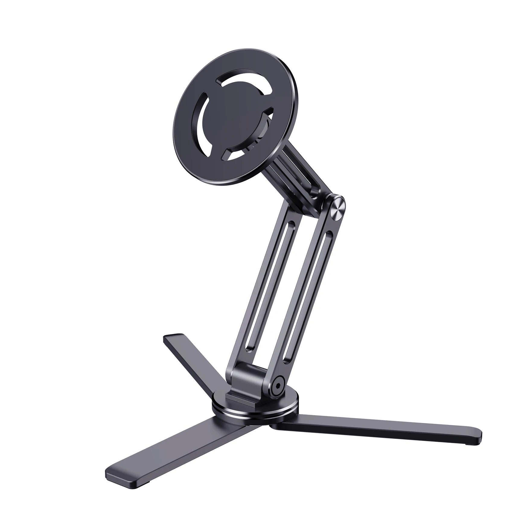 Phone Holder Foldable 360 Degree Rotating Aluminium Desk Stand Tripod Mount - Black
