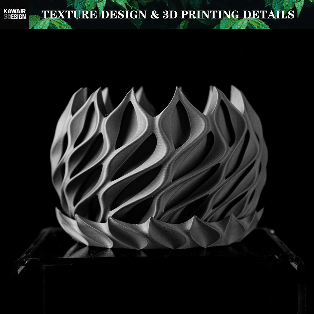 3D Printed Flower Pot – Modern Biodegradable Desktop Planter Matte Charcoal - Black
