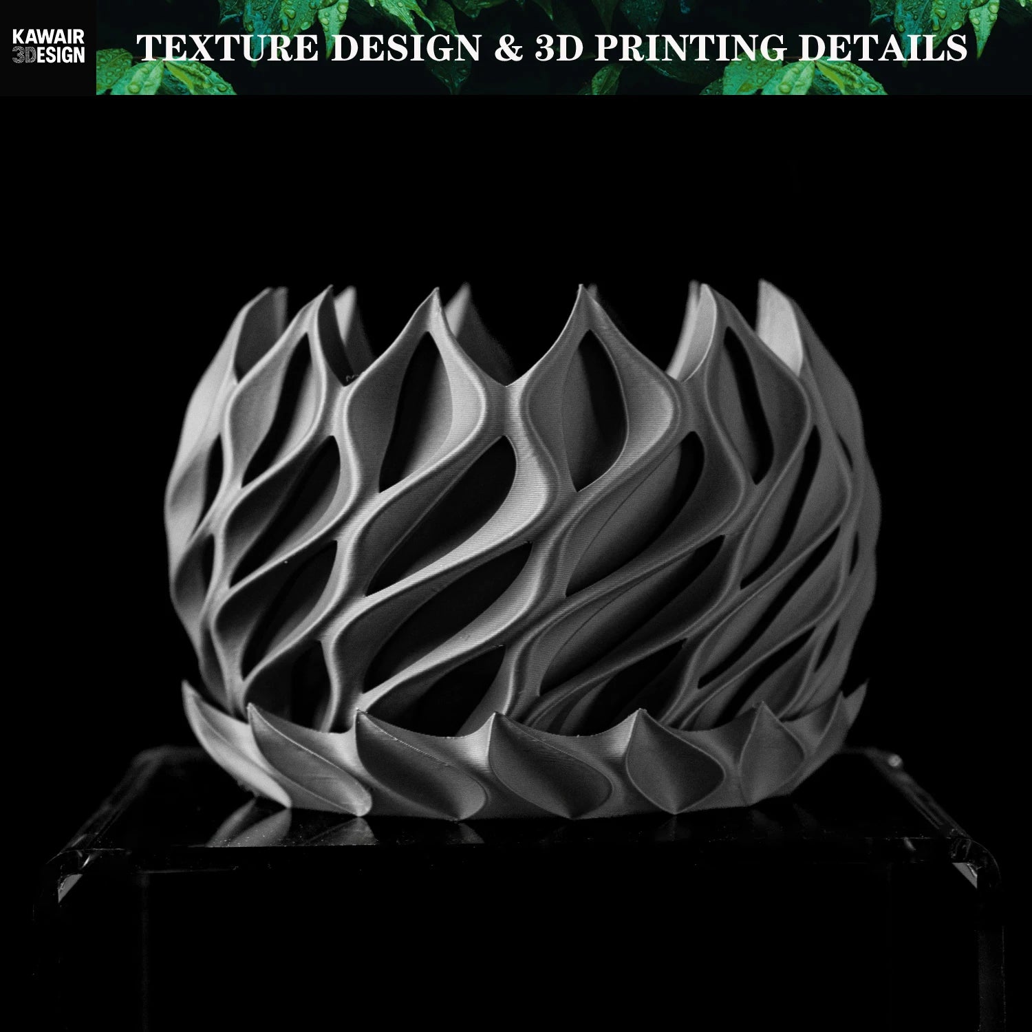 3D Printed Flower Pot – Modern Biodegradable Desktop Planter Matte Charcoal - Black