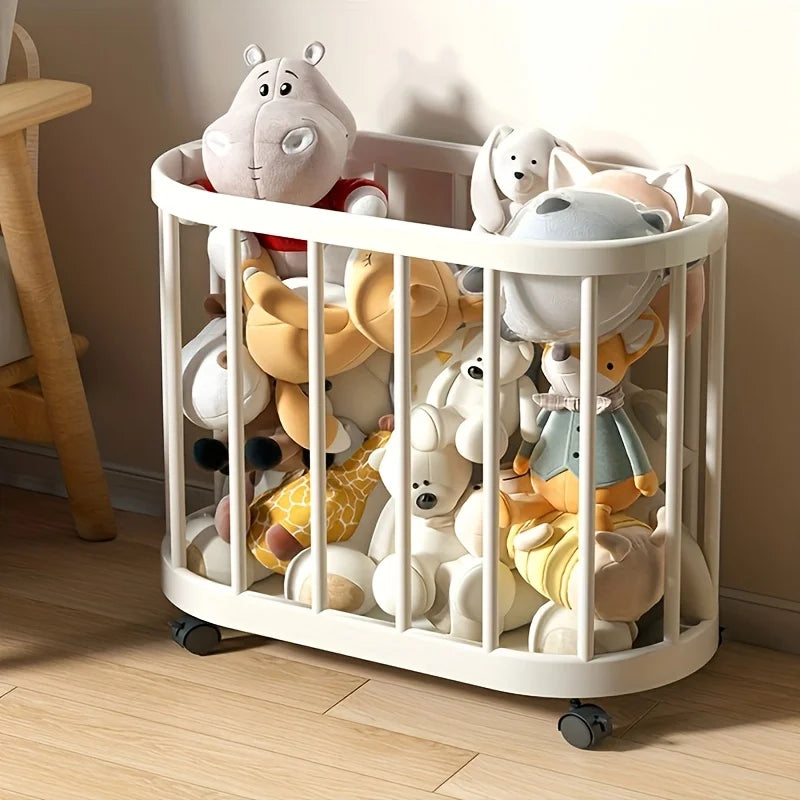 Toy and Clothes Storage Basket with Wheels Portable Organizer for Toys Sports Equipment and Laundry – White