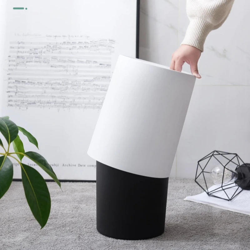 Plastic Trash Can 12L Matte Finish Waste Bin Double Layer Storage Bucket White