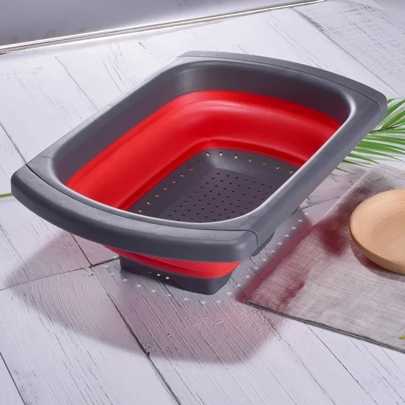 Retractable Folding Kitchen Colander Basket with Extended Handle – Green