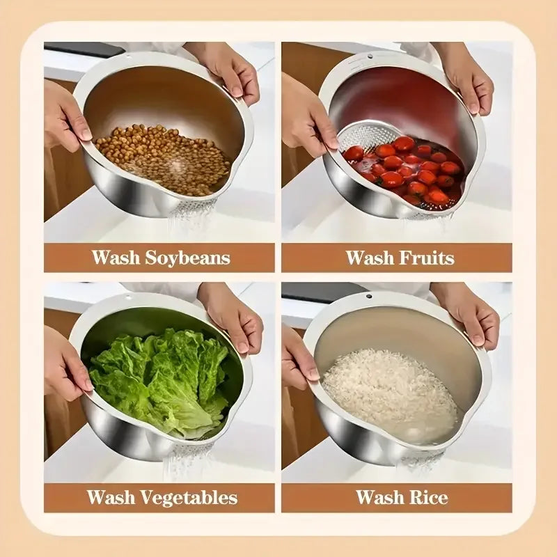 Rice Washing Bowl 304 Stainless Steel Strainer Colander for Grains - Gold