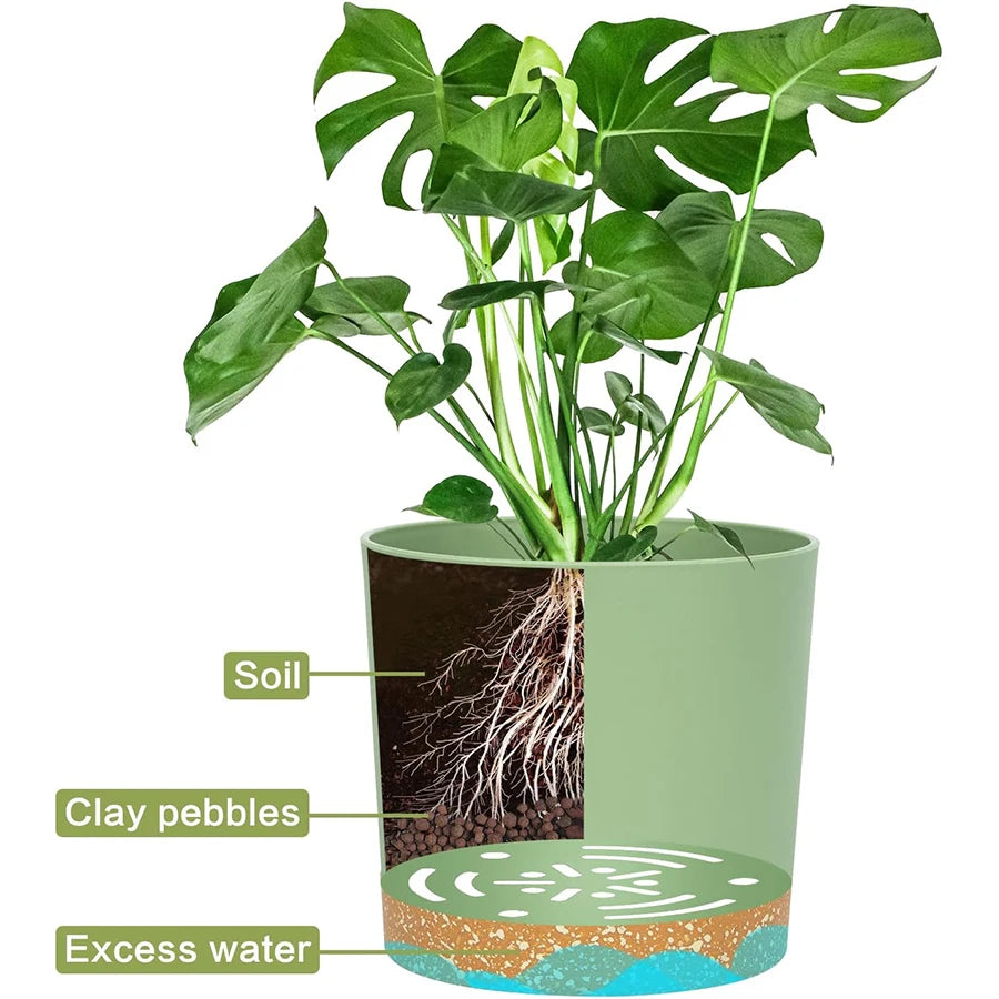 2Pcs Plant Pots 4.72 Inch Indoor Outdoor Planters With Drainage Holes And Saucer - Green