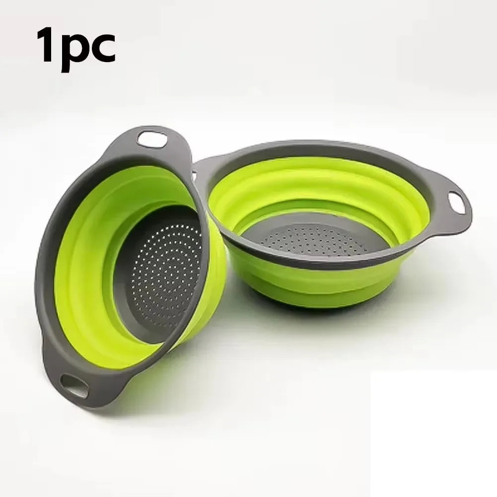 Collapsible Silicone Colander Foldable Fruit Vegetable Drain Basket 30cm Kitchen Strainer – Green