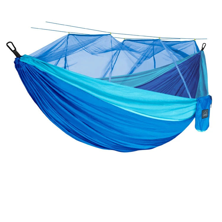 Camping Hammock Double Size Portable Nylon Hanging Bed with Mosquito Net 300cm - Blue