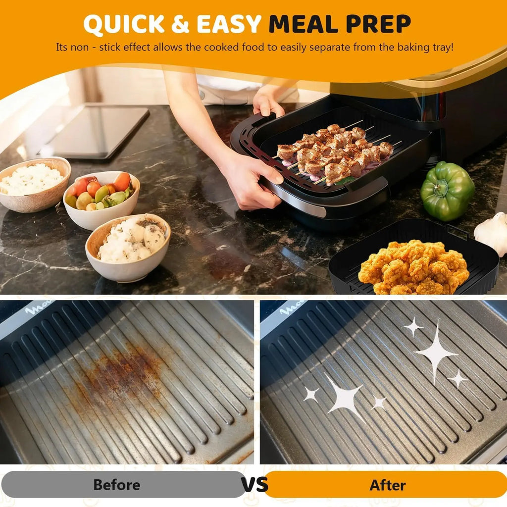 Reusable Non-Stick 26cm Air Fryer Silicone Liner Easy Clean Baking Tray for Easy Fry XL – Black